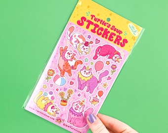 Clown Cats Sticker Sheet: Funny Kitty Vinyl Decals