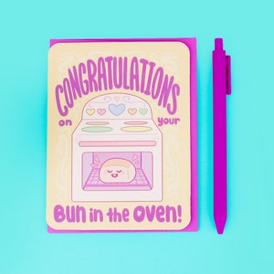 Bun In The Oven, New Baby, Pregnancy, Congratulations, Greeting Card, Funny, Puns, Art, Illustration, Turtle's Soup, Wholesale, Bulk Cards image 1