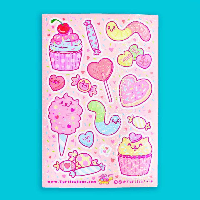 Kawaii Sweet Treats Sticker Sheet: Glitter Candy Stickers bild 2