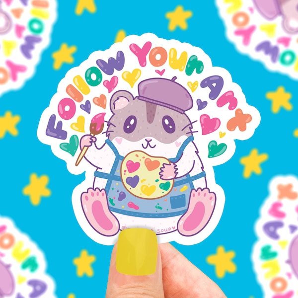 Follow Your Art, Cute Hamster Sticker, Painting Sticker, Canvas, Kawaii Sticker, Follow Your Heart, Adorable Animal, Painter, Art Student