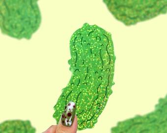 Sparkly Dill Pickle Sticker, Pretty Pickle Glitter Vinyl Sticker, Cute Food Sticker, Kawaii Pickle Decal, Funny Foodie Gift