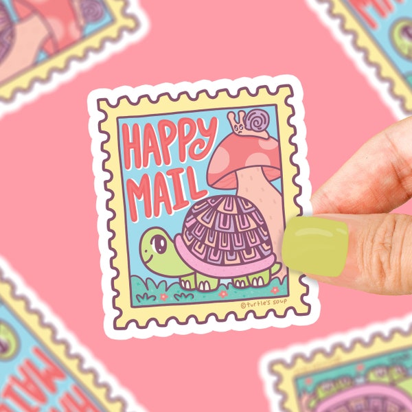 Happy Mail Postage Stamp Sticker, Stamp Sticker, Cute Stickers, Car Sticker, Mail Sticker, Mail Delivery Sticker, Mail Box, Package Decal