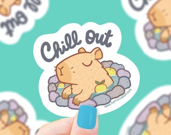 Chill Out Capybara Sticker, Vinyl Sticker, Waterproof, Capy, Cute Animals, Capy Slay, Funny Sticker, Calm Sticker, Capy Sauna