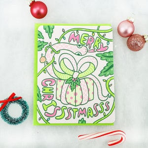 Funny Snake Christmas Card, Merry Christmas Snake, Funny Holiday Card, Reptile