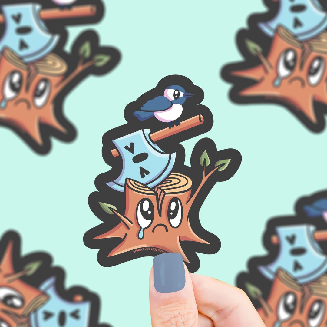 Tree Rippened Sticker Sad Tree Stump Vinyl Sticker, Winter, Funny, Retro Style, Pine ...