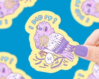 Last Place Pigeon Vinyl Sticker: Funny Bird Nest, Waterproof
