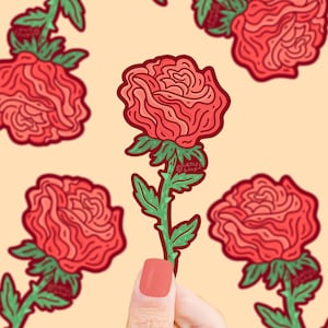 Red Rose Vinyl Sticker, Rose Stem, Rose Flower Sticker, Floral Art, Waterproof Vinyl Sticker, Water Bottle Sticker, Sticker Art