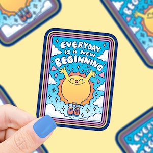 Sticker Chaque jour est un nouveau départ, Sticker vinyle, Imperméable, Ambiances positives, Affirmations, Positivité, Bonheur, Sticker soleil