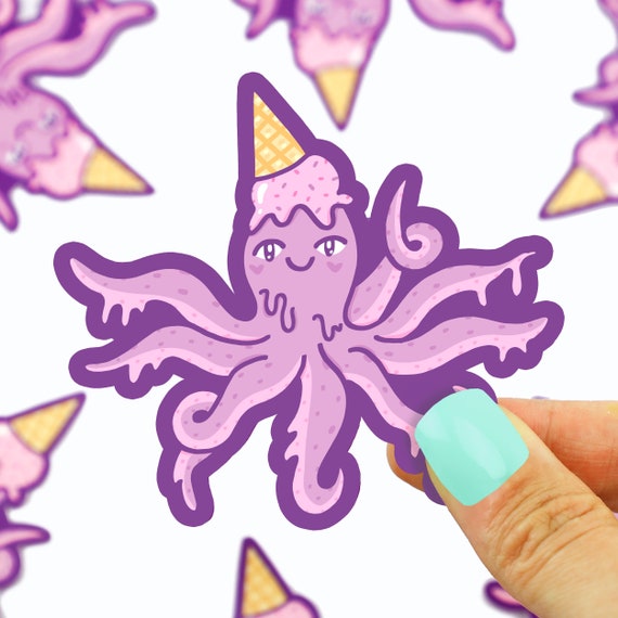 Grape Ice Cream Octopus Sticker: Waterproof Vinyl Decal