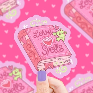 Love Spells Valentine's Day Sticker,  Waterproof Sticker, Witchcraft Sticker Art, Witch Spell Book Sticker, Pastel Pink