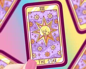 The Star Tarot Card Cat Vinyl Sticker: Witchy Celestial Art