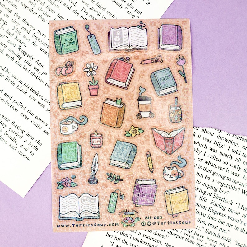 Sticker Book Decorations Books and Things Sparkle Sticker Sheet: Bookish Toploader Decorations ...