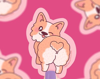 Corgi Butt Sticker, Vinyl, Waterproof, Water Bottle Sticker, Corgi Lover, Dogs Sticker, Cute Dogs, Corgis, Cute Stickers, Corgi Gift, Pink