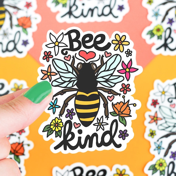 Bee Kind Vinyl Sticker: Floral Car Decal, Laptop Sticker