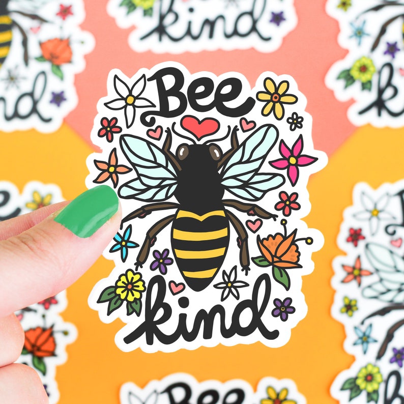 Bee Sticker, Bee Kind Decal, Positivity Sticker, Vinyl Sticker, Car Decal, Laptop Sticker, Save The Bees, Be Kind, Flower, Floral image 1