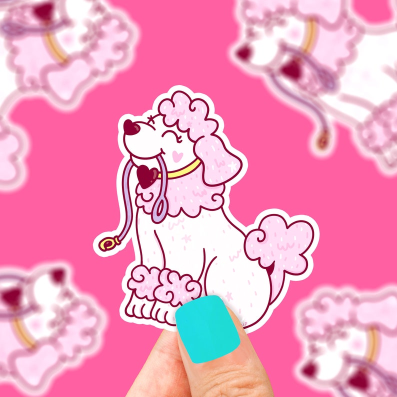 Walk Me Poodle Puppy Sticker, Water Proof Vinyl Sticker, Cute Sticker Art, Poodle Dog, Dog Breed, Pink Dog, Cute Sticker Art, Dog Sticker 
