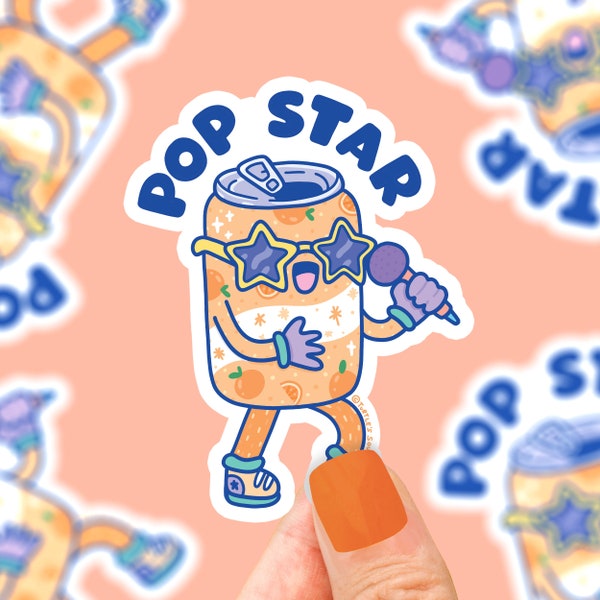 Pop Star, Soda Pun, Cute Sticker Art, Food Sticker, Funny Food Pun, Pop Singer, Orange Soda, Star Sunglasses, Oranges, Water Proof Sticekr