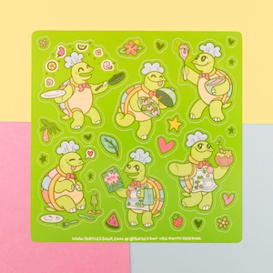 Turtle&#39;s Soup Turtle Chef Mascot Vinyl Sticker Sheet, Turtle Soup Stickers, Cute Turtle Cooking, Chef&#39;s Kitchen, Kitchen Stickers, Cook