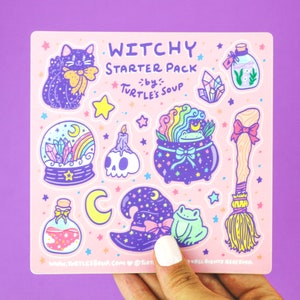 Witches Sticker Sheet, Starter Pack, Witchy Babe, Cauldron, Halloween, Pastel Goth, Cute Decals, For Laptop, Water Bottle Stickers, Basic