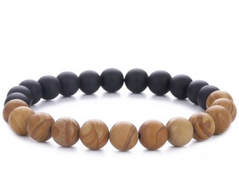 Mala Bracelet Boyfriend Bracelet Gift for Him Gemstone Bracelet Wooden Bracelet Black Onyx Bracelet Yoga Jewelry Gift for Men