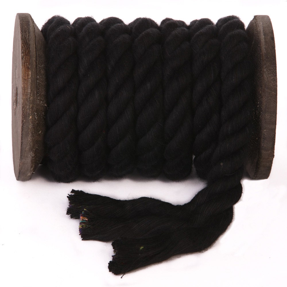 Black Super Soft Triple-strand 1/2 Inch Twisted Cotton Rope by Ravenox  black10 Feet 