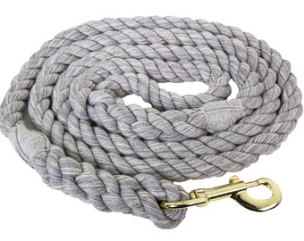 FMS Twisted Cotton Rope Dog Leash, Horse Lead- 1/4 inch x 6 Foot or 1/2-inch x 6 Foot, 10 Foot or 25 Foot Handmade in the USA (Grey)