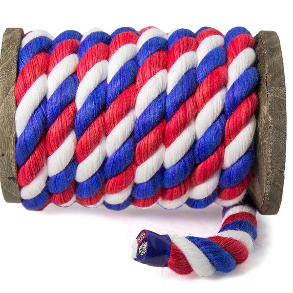 Ravenox Red, Snow White & Royal Blue Twisted Cotton Rope | Made in USA | Bakers Twine, Macramé, Crafts, Pet Toys, Indoor Outdoor Use