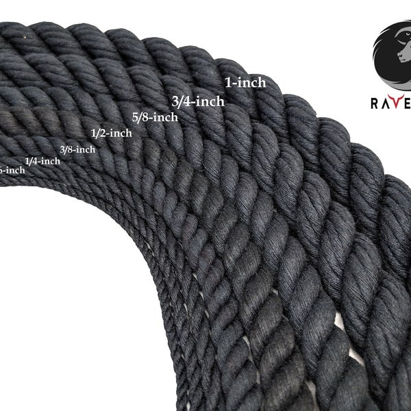 Ravenox Black Cotton Twisted Rope | Made in the USA | Baker & Butchers Twine, Macrame, Crafts, Pet Toys, Indoor and Outdoor Use