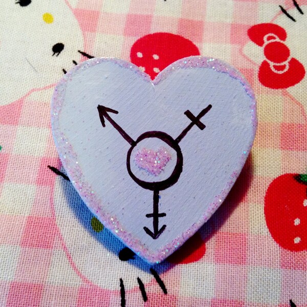 transgender feminist glitter heart punk pin