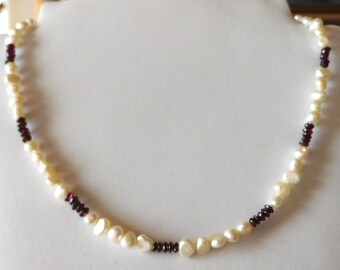 Freshwater baroque pearl necklace with garnet wedding necklace sterling silver necklace bridal necklace bridesmaid