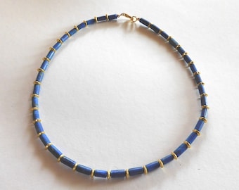 Exclusives Lapislazuli Collier -Kette - Lapis mit silber vergoldetetn Linsen dazwischen - Blaues Collier - Silber 925