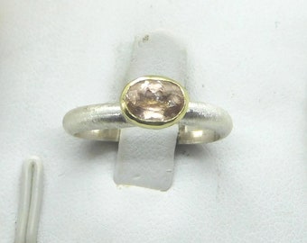 Morganit  Ring  Unikat - Morganitring - pink - Silber und Gold 585 14 K Geburtsstein -  Verlobungsring - Stapelring