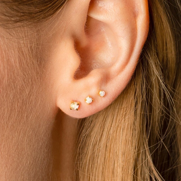 Tiny Opal Stud Earrings - Dainty Studs - Opal Earrings - Opal Jewelry - Tiny Opal Studs - Cartilage Stud Earrings - Petite Opal Earrings