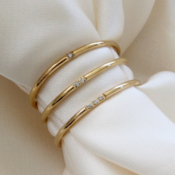 Dainty Gold CZ Ring Band Set of 3 - Thin Gold Bands - CZ Ring - Stackable Rings - Gold Filled Thin Rings - Gold Filled Stacking Dainty Rings
