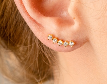 5 CZ Diamond Ear Climbers, Dainty Climber Earrings, Diamond Ear Climbers, Bridesmaid Earrings, Bridal Earrings, CZ Ear Climber, Gift for Her