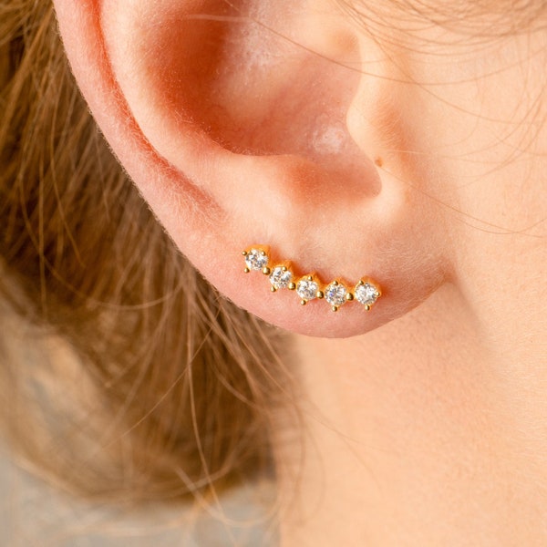 5 CZ Diamond Ear Climbers, Dainty Climber Earrings, Diamond Ear Climbers, Bridesmaid Earrings, Bridal Earrings, CZ Ear Climber, Gift for Her