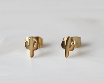 Minimalist Earrings Packed in a Teabag Cactus Stud Earrings Gold Cactus Small Cactus Earrings Cactus Dainty Earrings Gold Cactus Studs