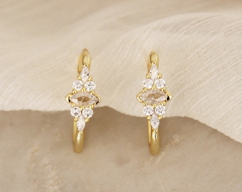 Marquise CZ Diamond Hoop Earrings - Bridal Earrings, Oval CZ Hoop Earrings, Gold Diamond CZ Earrings, Large Hoop Diamond Earrings, Gold Hoop