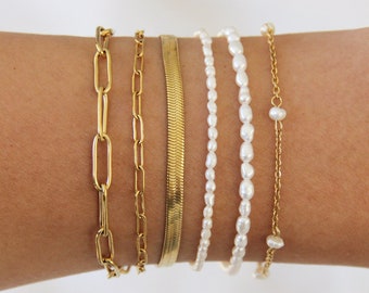 Gold Filled Chain Bracelet, Silver Chain Bracelet, Paperclip Bracelet, Pearl Bracelet, Snake Chain Bracelet, Dainty Bracelet, Link Bracelet