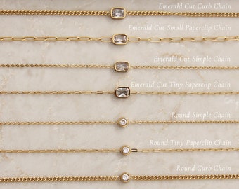 Chain CZ Diamond Bracelet, Gold Bracelet for Women, Paperclip Bracelet, Curb Chain Bracelet, Bezel Diamond CZ Bracelet, Bridesmaids Gifts