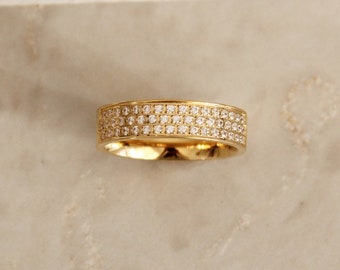 CZ Wide Band Ring - CZ Cigar Band Minimalist Ring Pave Ring Statement Ring Thick Ring Stack Ring Gold Band Ring Jewelry Gift Golden Ring