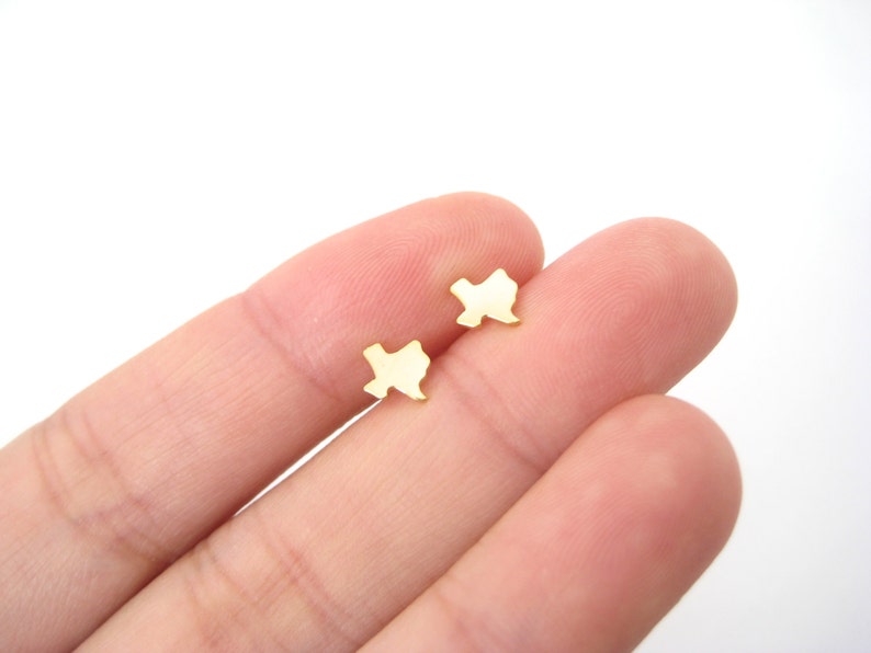 Texas Stud Earrings Texas State Earrings Small Stud Earring Minimalist Earring Texas Studs TX Stud Earrings Lone Star Jewelry Texas Strong image 2