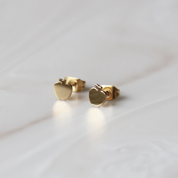 Apple Stud Earrings Dainty Earrings Minimalist Jewelry Apple