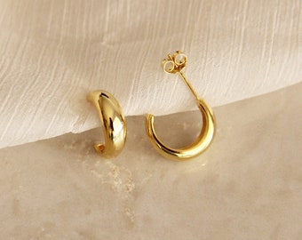 Dome Semi Hoop Earrings, Simple Gold Hoops, Gold Vermeil Hoops, Sterling Silver Semi Hoops, Hoop Stud, Plain Hoop Earring, Layering Hoops