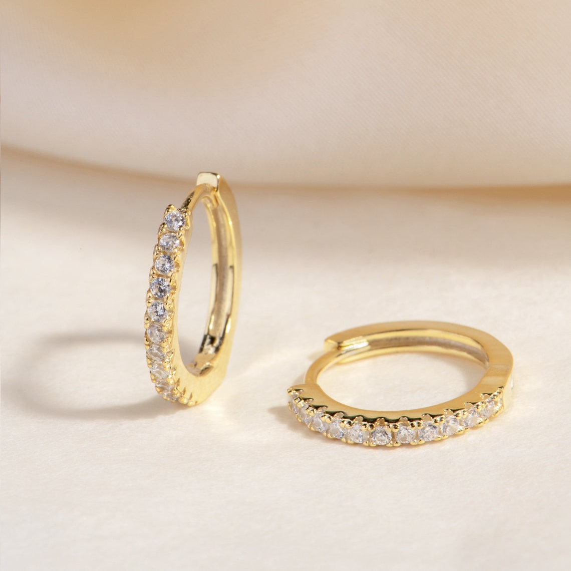 Gold Hoop - Pave - White CZ - Gold Earrings