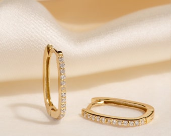 Oval Pave Hoop Earrings, Micropave CZ Diamond Hoops, Oval Hoop Huggies, Oval Hoops, CZ Gold Vermeil Hoops, CZ Silver Hoops, Pave Earring