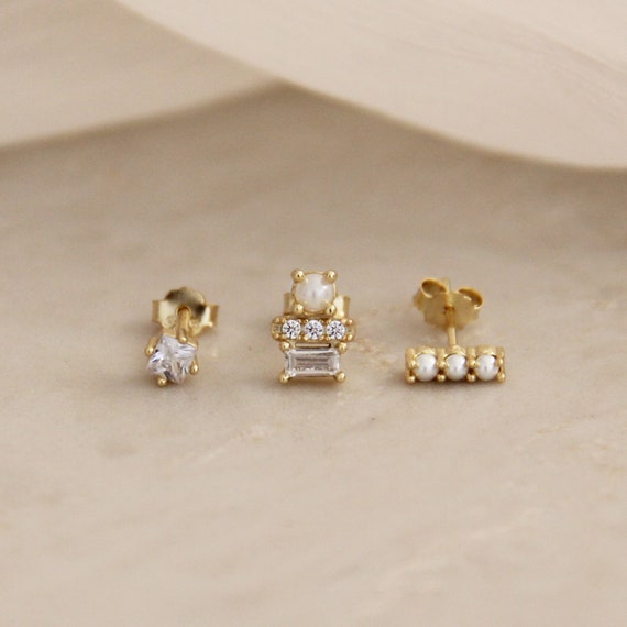 Gold Pearl & Diamante Stud Earring Pack