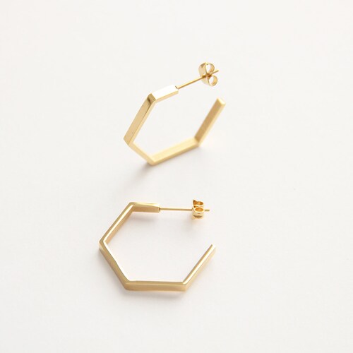 Hexagon Hoop Earrings Geometric Hoop Earrings Modern Etsy