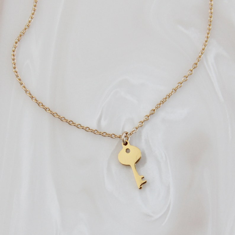 14k Gold Key Pendant with 925 Sterling 