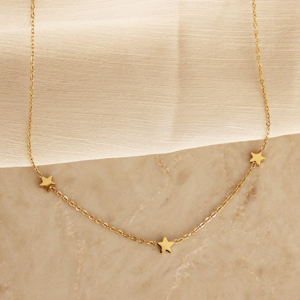 Three Star Necklace, Five Star Choker, Tiny Star Necklace, Stars by the Yard, Gold Star Choker, Celestial Layering Necklace, 3 Star 5 Star